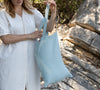 Duck egg blue linen canvas bags designed and made for long, comfortable and sustainable use.&nbsp; Whether you're going to the beach, planning a visit to the organic market, or taking your baked cake to friends, our linen bag is always perfect for you.