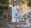 Duck egg blue linen tote bags designed and made for long, comfortable and sustainable use. Whether you're going to the beach, planning a visit to the market, or taking your baked cake to friends, our linen bag is always perfect for you.