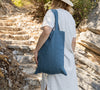 Ocean blue linen canvas bags designed and made for long, comfortable and sustainable use. Whether you're going to the beach, planning a visit to the organic market, or taking your baked cake to friends, our linen bag is always perfect for you.