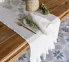 Bright White Linen Table Runner With Ruffle