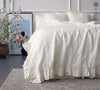 Our off white linen duvet cover with ruffles has an unmistakable classic French rustic style and a timeless design that never gets old and is always relevant. This cover allows you to enjoy all the best qualities of natural linen: excellent air permeability and thermoregulatory properties.